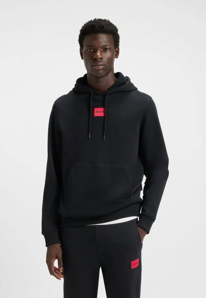 HUGO Black Cotton-terry hoodie with logo label for Men | Best Price UAE