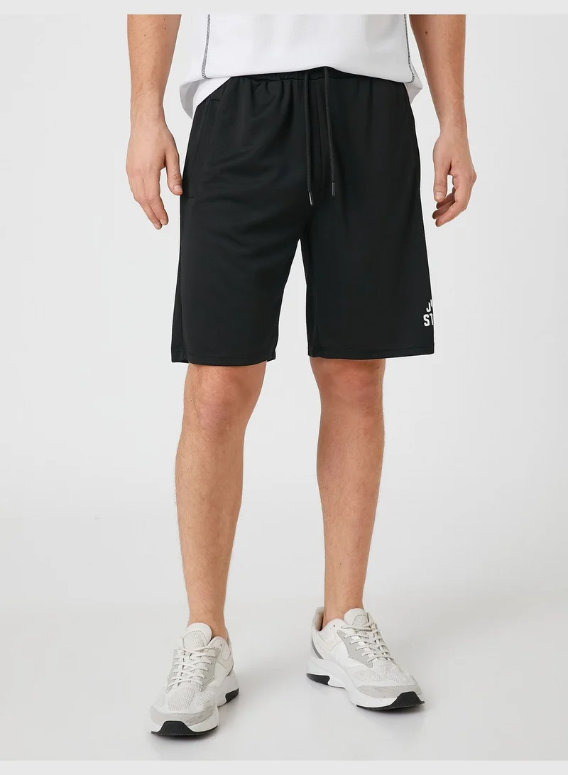 كوتون Sport Shorts Slogan Printed Pocket Detailed Drawstring