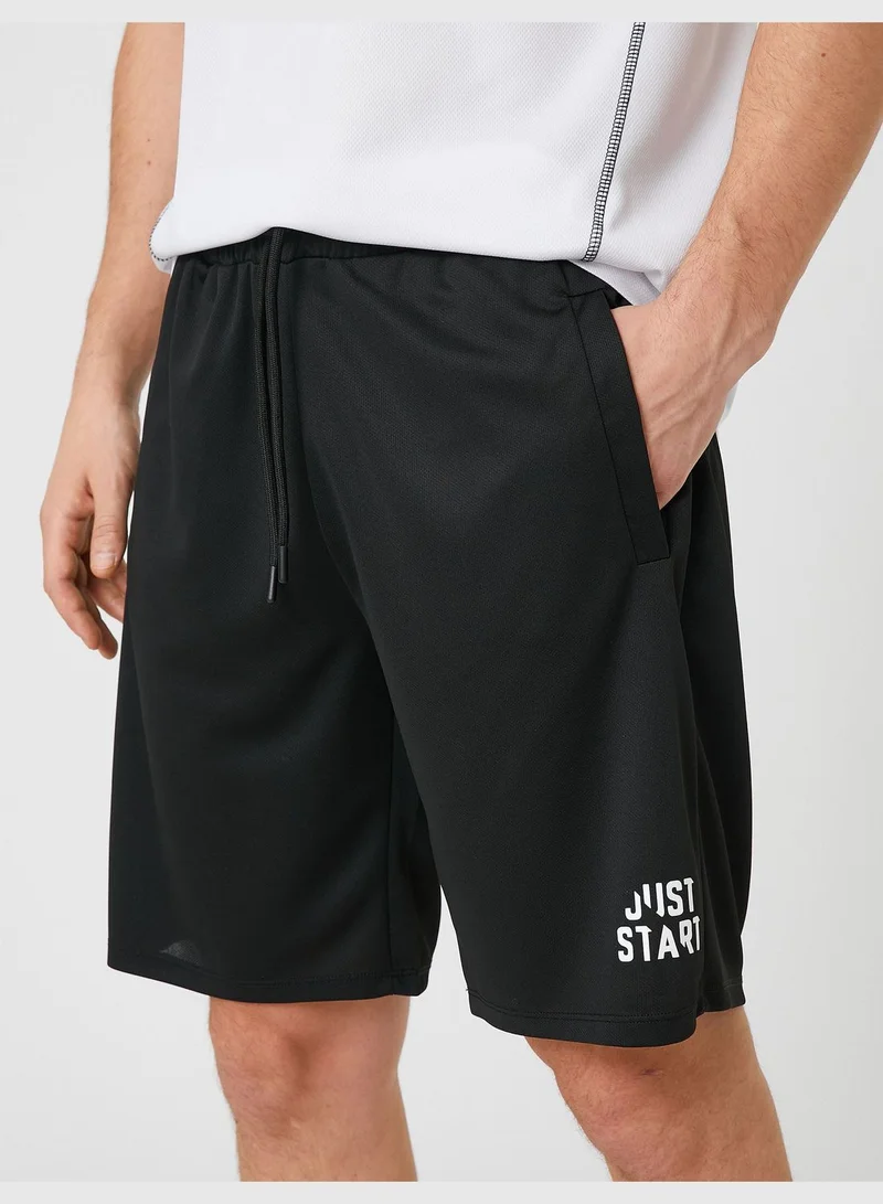 كوتون Sport Shorts Slogan Printed Pocket Detailed Drawstring
