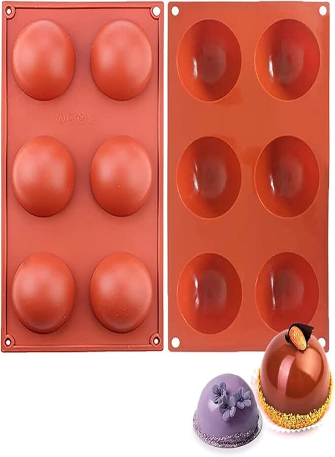 KETAR Silicone Molds for Baking Hot Chocolate Bombs - Round Silicone Molds for Making Jelly, Pudding, Hot Cocoa Bombs, Dome Mousse, Baking Cupcake, and Bath Bombs - 2 PCS With 6 Semi Sphere Molds