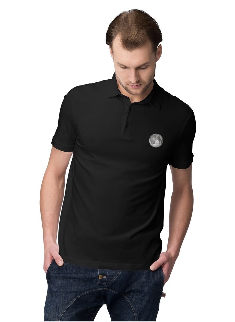MERCH - Moon Printed Polo Collared T-Shirt - Embrace Celestial Elegance - Image 1