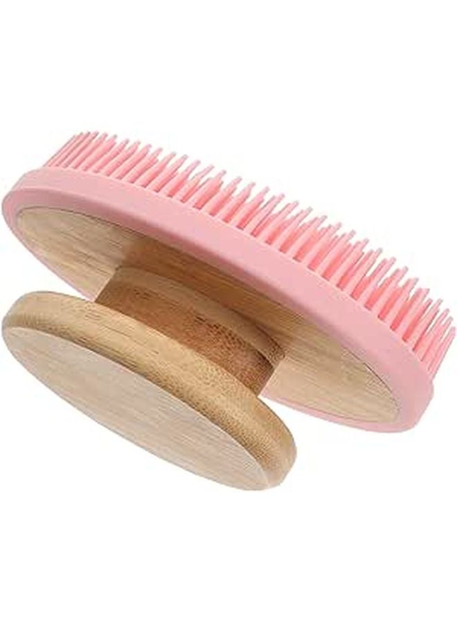 Long Handle Silicone Body Scrub Brush For Exfoliating Massage Shower Pale Pink - Image 1