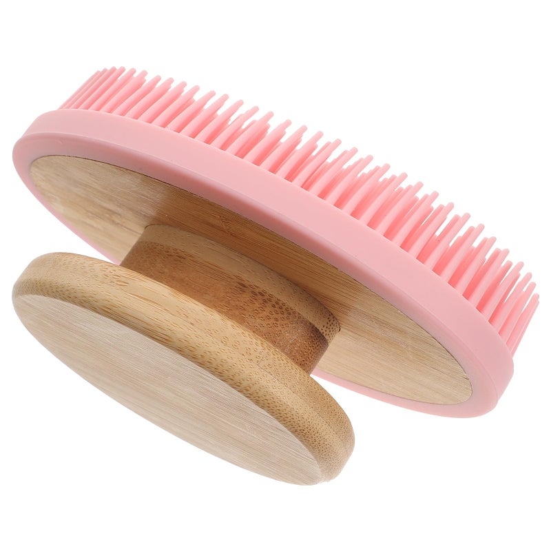 Long Handle Silicone Body Scrub Brush For Exfoliating Massage Shower Pale Pink - Image 2