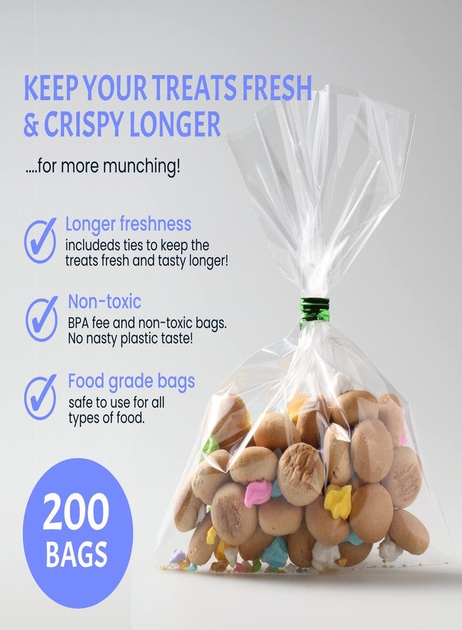 FUNSTITUTION Clear Treat Bags (200 pack - 4x6 Clear Plastic Gift Bags with 4” Twist Ties 3 Mix Colors - BPA-free for Packaging - For Wedding, Cakes, Pops, Gift - Image 2