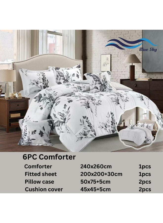 بلو سكاي مفرش سرير نفرين فندقي فاخر – طقم لحاف بحشوة 6 قطع – طقم مفارش يتكون من مفرش  بحشوة وشرشف مطاطي و 2 كيس مخدة و 2 كيس وسادة مربعة – طقم نوم ناعم ومريح - مقاس المفرش 260X240 سم - Image 4