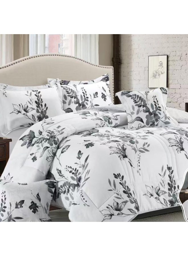 بلو سكاي مفرش سرير نفرين فندقي فاخر – طقم لحاف بحشوة 6 قطع – طقم مفارش يتكون من مفرش  بحشوة وشرشف مطاطي و 2 كيس مخدة و 2 كيس وسادة مربعة – طقم نوم ناعم ومريح - مقاس المفرش 260X240 سم - Image 3