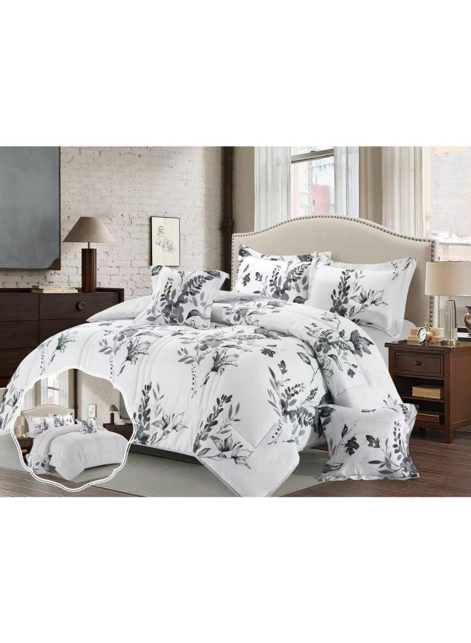 بلو سكاي مفرش سرير نفرين فندقي فاخر – طقم لحاف بحشوة 6 قطع – طقم مفارش يتكون من مفرش  بحشوة وشرشف مطاطي و 2 كيس مخدة و 2 كيس وسادة مربعة – طقم نوم ناعم ومريح - مقاس المفرش 260X240 سم - Image 2