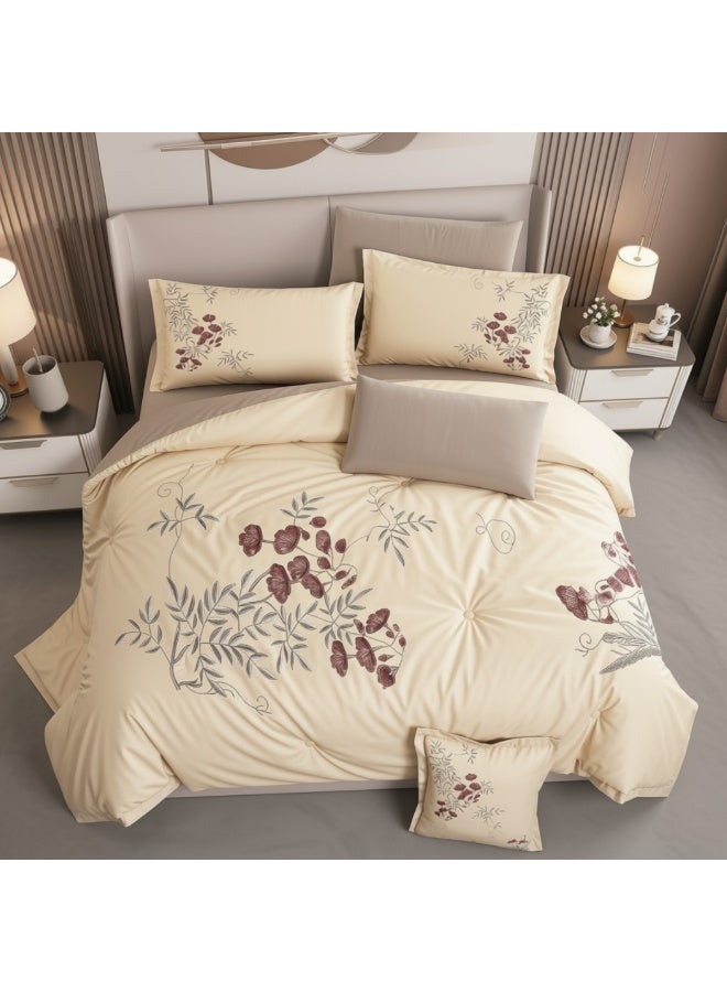 SMART HOME 5-Piece Reversible Microfiber Bedding Set 230x170cm – 1 Comforter, 1 Fitted Sheet, 1 Pillowcase, 1 Pillow Cover & 1 Cushion Cover – Soft Lightweight Quilt Set - Image 1