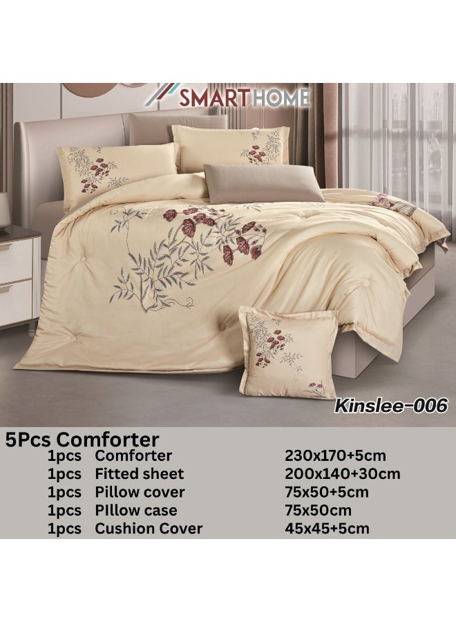 SMART HOME 5-Piece Reversible Microfiber Bedding Set 230x170cm – 1 Comforter, 1 Fitted Sheet, 1 Pillowcase, 1 Pillow Cover & 1 Cushion Cover – Soft Lightweight Quilt Set - Image 2