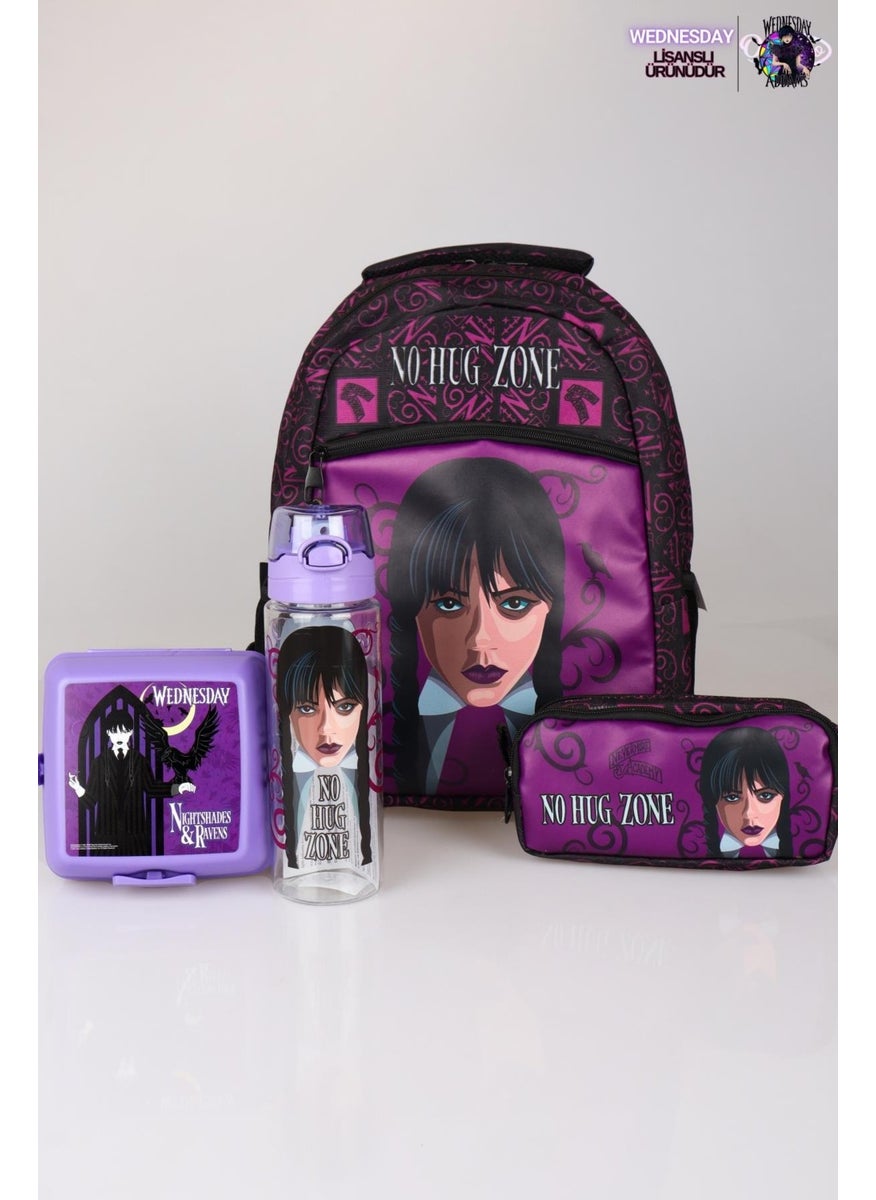 Wednesday - New Season Licensed School Bag, Pen Bag, Lunch Box and 700 ml Tritan Water Bottle Stationery Set - Image 1