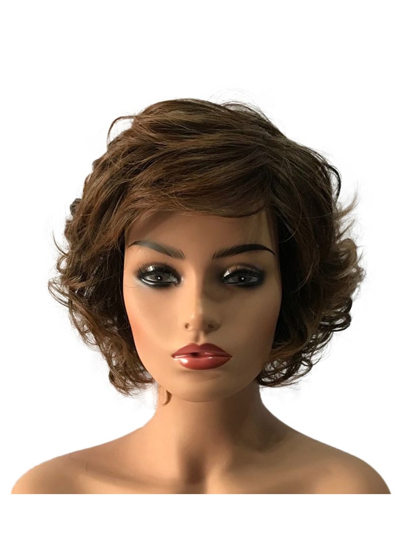 Wiginway - Wiginway Curly Wavy Wig Synthetic Hairpiece for Women Natural Style Medium Golden Brown Full Wigs 8 Inch - Image 1
