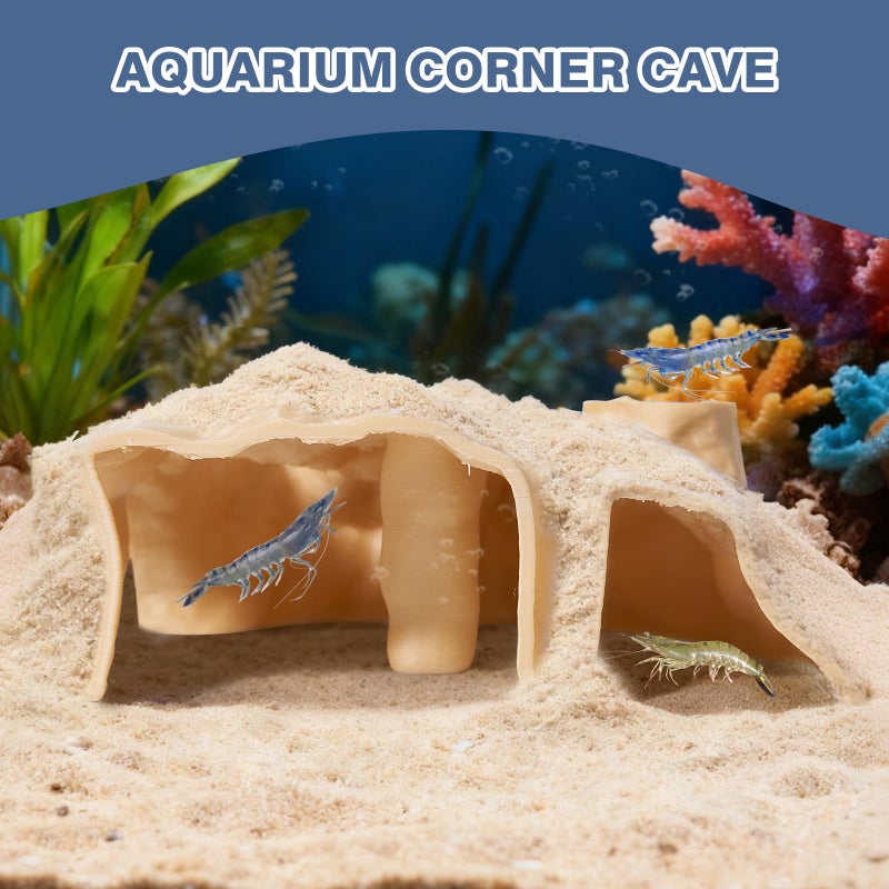 Swirge Aquarium Corner Cave, Underground Aquarium Cave Tunnel, Corner Viewing Fish Tank Hideout, Under Gravel Tunnel for Fish and Shrimp (Yellow) - Image 4