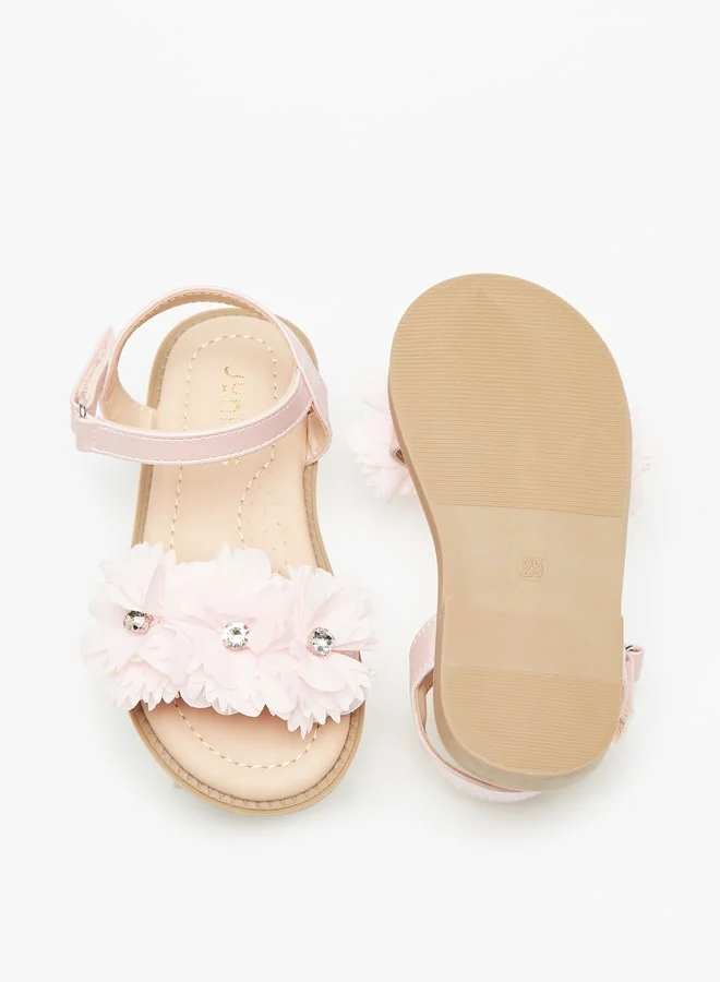 JUNIORS Girls Flower Embellished Sandals With Hook And Loop Closure