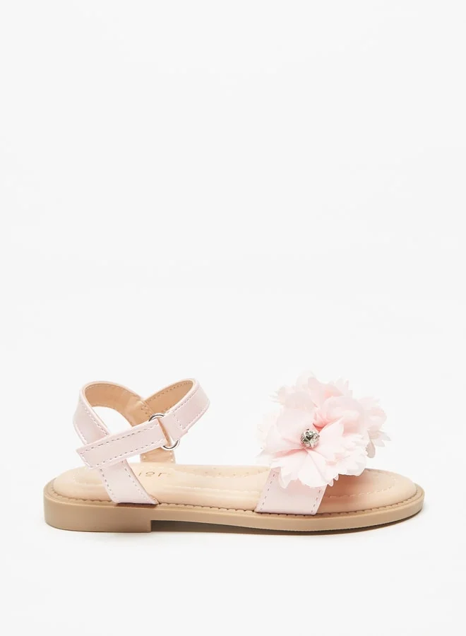 JUNIORS Girls Flower Embellished Sandals With Hook And Loop Closure