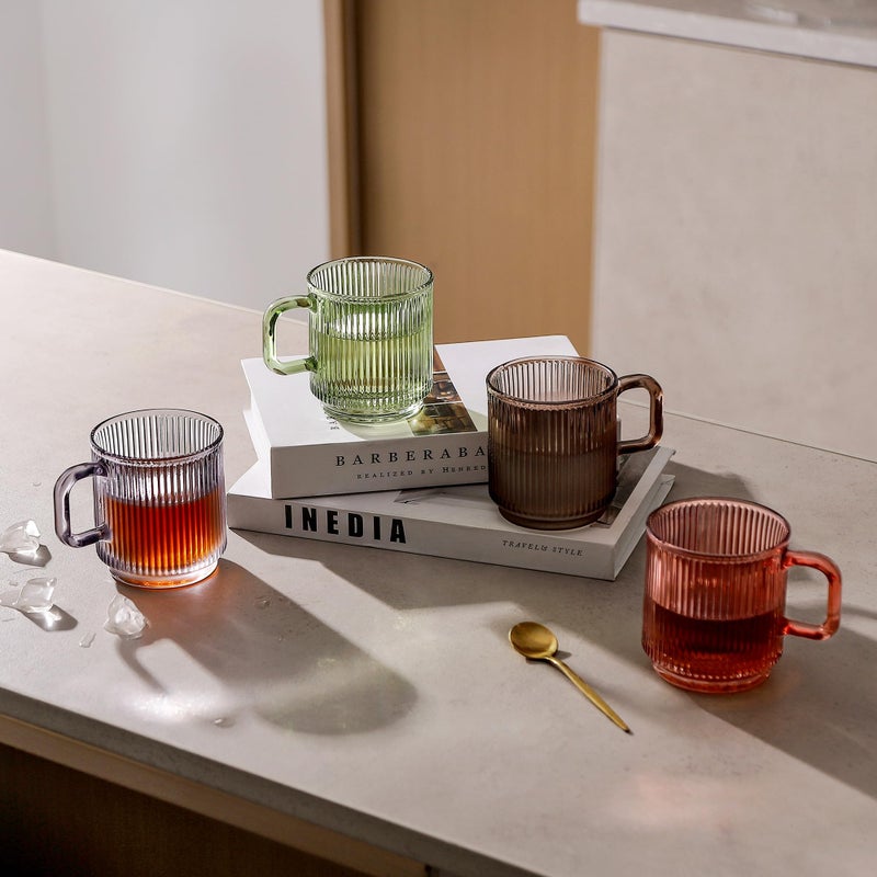 Lysenn Glass Coffee Mug with Lid - Premium Classical Vertical Stripes Glass Tea Cup - for Latte, Tea, Chocolate, Juice, Water - Lead-Free - Bamboo Lid - Lime Green - Image 5