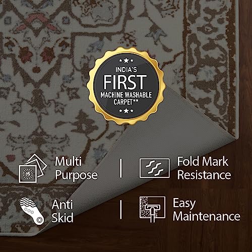 Welspun Wonder-Full Polyester Carpet for Hall, Living Room & Bedroom | Anti-Skid Backing | Machine Washable | Soft and Comfortable | 4x6 Feet | Dusty Grey Floral - Image 4