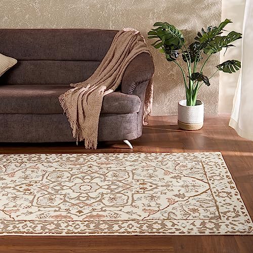 Welspun Wonder-Full Polyester Carpet for Hall, Living Room & Bedroom | Anti-Skid Backing | Machine Washable | Soft and Comfortable | 4x6 Feet | Dusty Grey Floral - Image 1