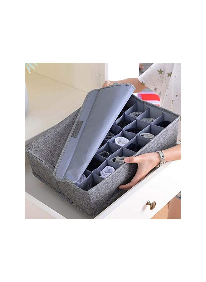 Green Tiger Socks Organizer with Lid, 30 Cell Underwear Drawer Organizer Foldable Closet Storage Box for Ties, Lingeries, Socks - Gray - Image 2