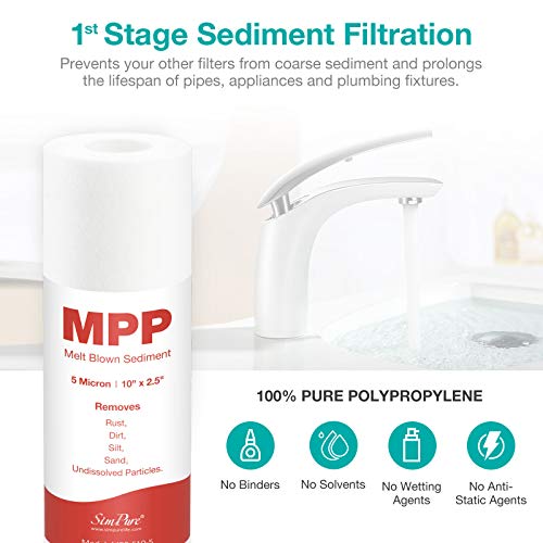 SimPure 5-Stage Reverse Osmosis Replacement Filter Set with 75 GPD RO Membrane, 5pc Pre & Post Replacement Cartridge Pack Kit for Standard 10-icnh 5-Stage Reverse Osmosis RO Systems - Image 2