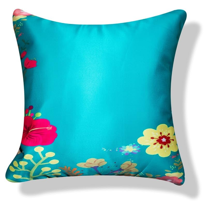 Vendola Decorative Satin Sofa Cushion Covers Set of 5, 24 Inch x 24 Inch 5 Piece, Sofa Big Cushion Pillow Cover, Multicolor, Floral Design, Zipper Closure (Hanataba, 24X24 Inches) - Image 4