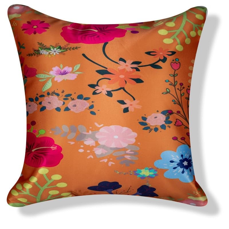 Vendola Decorative Satin Sofa Cushion Covers Set of 5, 24 Inch x 24 Inch 5 Piece, Sofa Big Cushion Pillow Cover, Multicolor, Floral Design, Zipper Closure (Hanataba, 24X24 Inches) - Image 3