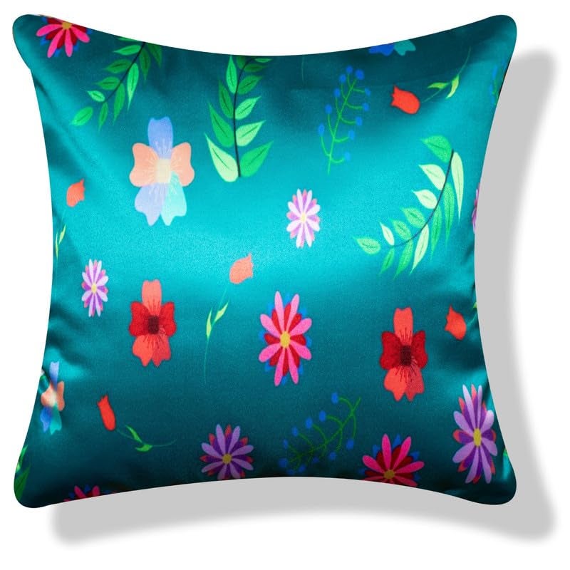 Vendola Decorative Satin Sofa Cushion Covers Set of 5, 24 Inch x 24 Inch 5 Piece, Sofa Big Cushion Pillow Cover, Multicolor, Floral Design, Zipper Closure (Hanataba, 24X24 Inches) - Image 5