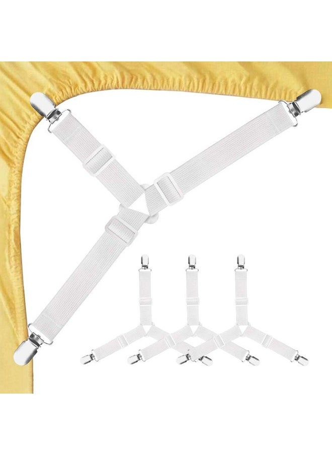 GUSGU 4PCS Bed Sheet Straps, Adjustable Elastic Fasteners with Metal Clips, Triangle Sheet Fasteners, Fitted Bed Sheet Holders for Bed, Mattress Cover, Fitted Bed Sheets, Sofa Cushion White  - Image 1