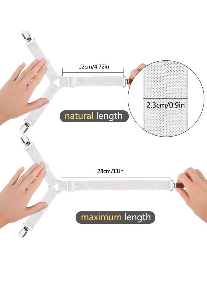 GUSGU 4PCS Bed Sheet Straps, Adjustable Elastic Fasteners with Metal Clips, Triangle Sheet Fasteners, Fitted Bed Sheet Holders for Bed, Mattress Cover, Fitted Bed Sheets, Sofa Cushion White  - Image 2