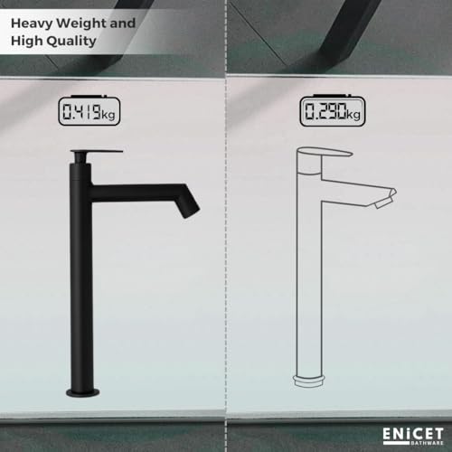 ENICET 12 Inch Wash Basin Tap, Matte Black, SS-304, Table Top Basin Tap, High Neck Pillar Cock, Black Taps for Bathroom, Tall Extended Body, Foam Flow (BE120BLACK) - Image 3