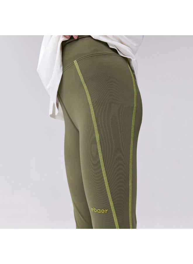 Ebaer Girls' Summer New High-waisted Pants, High-elastic Yoga Leggings, Base Layer Pants, Avocado Green, Size 120 - Image 2