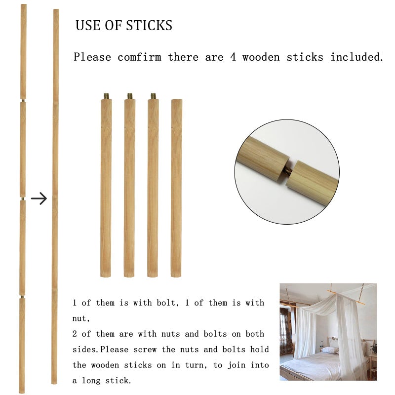 Comtelek Bed Canopy for Girls & Adults, King to Twin Sizes - White Tulle Canopy Bed Curtains with Frame, 59" x 255" - Image 3
