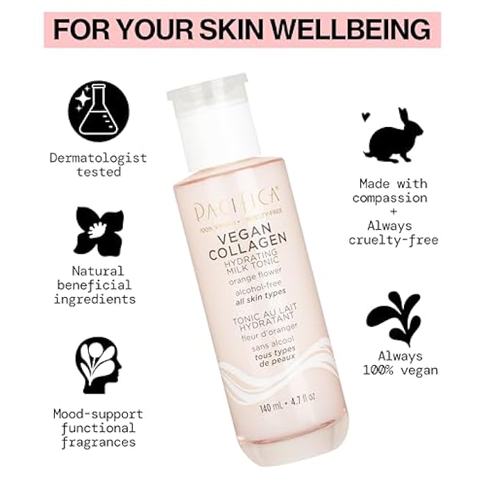 Pacifica Vegan Collagen Hydrating Milk Tonic – Alcohol-Free Milky Toner & Essence Moisturizing Vegan Collagen Face Tonic w/Hyaluronic Acid, Chamomile Jasmine All Skin Types Vegan Dermatologist Tested - Image 5