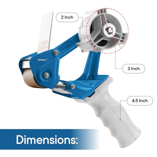 TAPEWELL مسدس شريط تابيول الثقيل الإطار المعدني - نواة 3 بوصة مع مقبض مريح خاص - موزع شريط التعبئة مع شفرة فولاذية مقسية ممتازة للفات الشريط 2 بوصة - Image 2