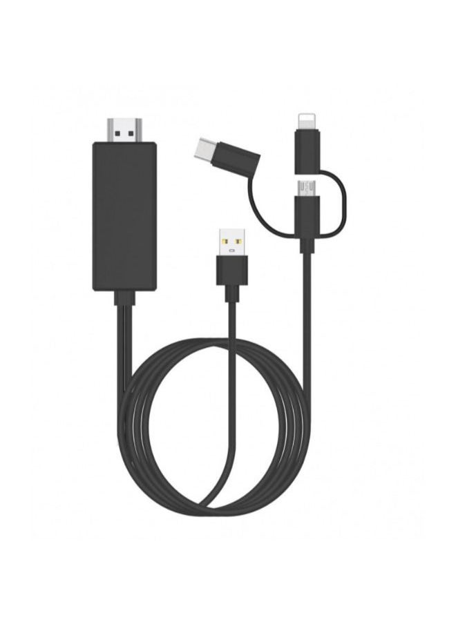 SHOPI HDTV Cable 3 IN 1 LIGHTNING + MICRO USB + USB-C Plug And Play 