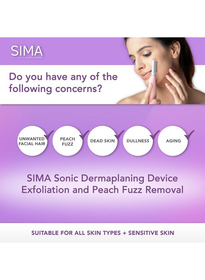 SPA SCIENCES - SIMA Sonic Dermaplaning Tool - Patented Painless 2 in 1 Facial Exfoliation & Peach Fuzz-Hair Removal System w/ 7 Weeks Treatment Included - Anti-Aging - 3 Speeds - Rechargeable - Image 2