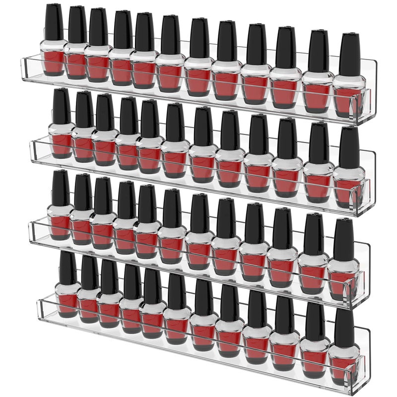 Cq acrylic 4 Pack Nail Polish Shelves for WallHanging Clear Acrylic Nail Polish Rack Wall Mounted Shelf for Nail Salon Wall Essential Oil ShelfGel Fingernail Polish Holder and Tattoo Studio Decor Paint