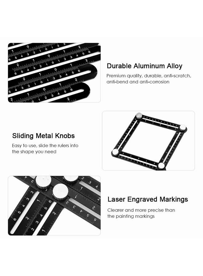 NIBEMINENT 6-Sided Universal Aluminum Alloy Ruler Black 17x2x12cm  - Image 2