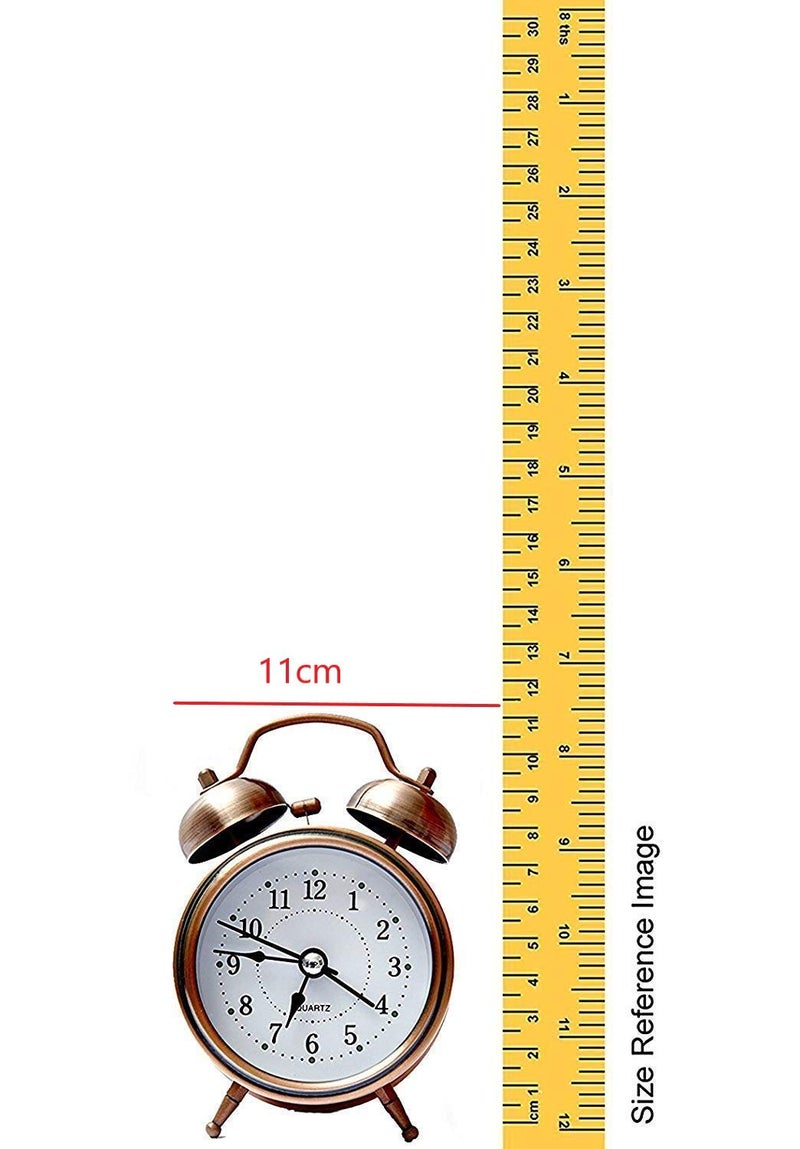 SHREE HANS CREATION Brass Vintage Twin Bell Table Top Alarm Clock with Night LED Light Analog Display Extra Loud Alarm Sound Copper Clock for Wake-up Time Morning Walk Home Decor(Copper-White, 11cm) - Image 2