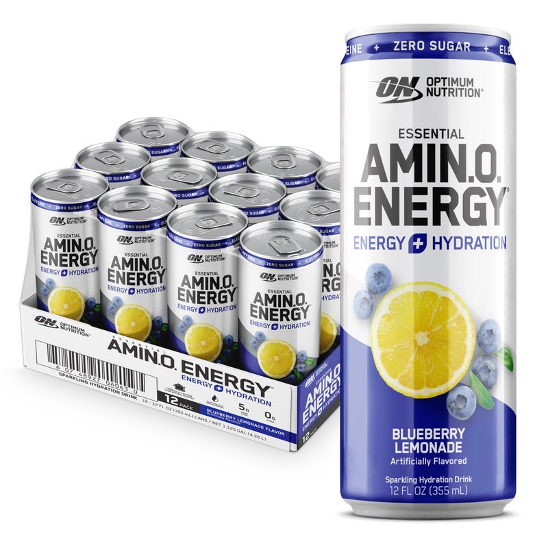 Optimum Nutrition Amino Energy Sparkling Hydration Drink, Electrolytes, Caffeine, Amino Acids, BCAAs, Sugar Free, Blueberry Lemonade, 12 Fl Oz, 12 Pack (Packaging May Vary) - Image 1