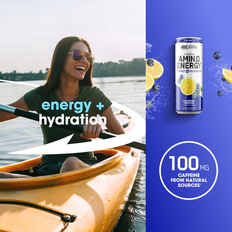Optimum Nutrition Amino Energy Sparkling Hydration Drink, Electrolytes, Caffeine, Amino Acids, BCAAs, Sugar Free, Blueberry Lemonade, 12 Fl Oz, 12 Pack (Packaging May Vary) - Image 4