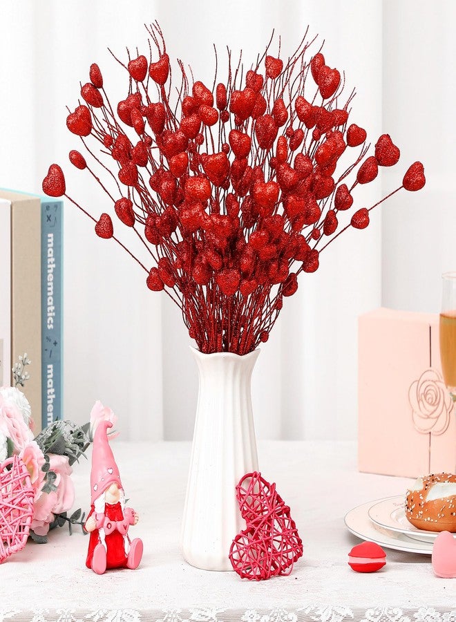 Solsew 16 Pcs 17 Inch Valentine Picks Artificial Berry Flower Heart Stems Picks Valentines Day Decorations for Tree Topper Wedding Anniversary Table Centerpiece Vase Decor - Image 3