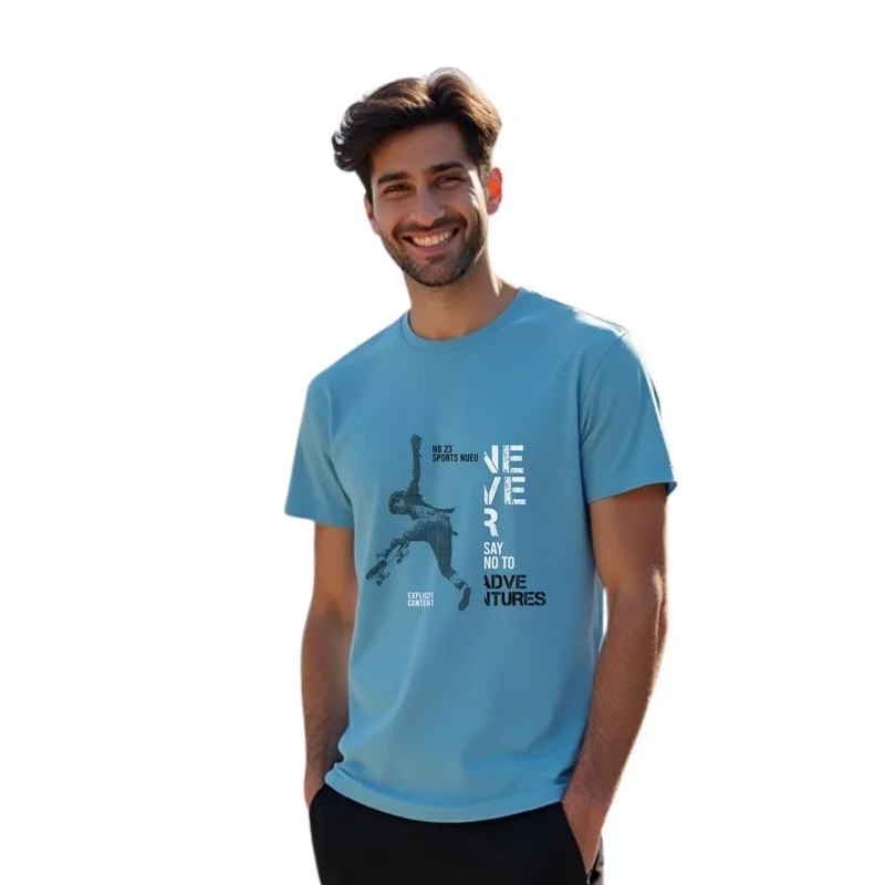 NOBERO Men's Blue Cotton Regular Fit T-Shirt for Men