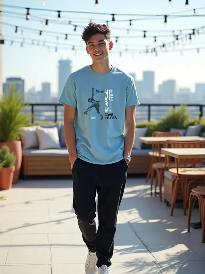 نوبيرو Men's Blue Cotton Regular Fit T-Shirt for Men