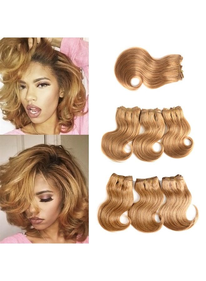 VIOLET Hair Brazilian Virgin Hair bundles with Closure Cheap Short Hair Extensions 27# Honey blonde Bob Weave Human Hair Body Wave Bunldes with Closure Human Hair Chocolate Blonde Color (8 Inch (Pack - Image 1