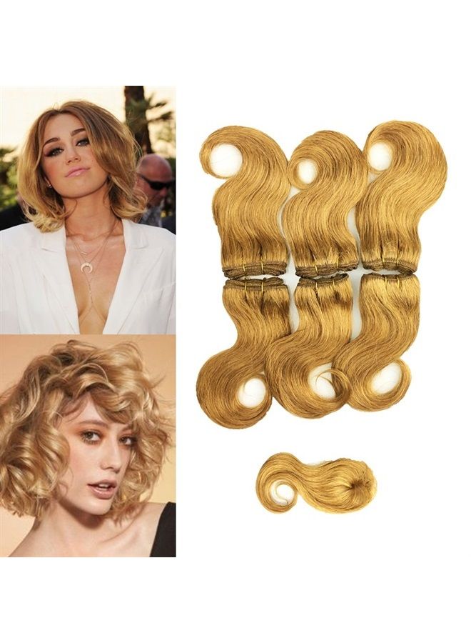 VIOLET Hair Brazilian Virgin Hair bundles with Closure Cheap Short Hair Extensions 27# Honey blonde Bob Weave Human Hair Body Wave Bunldes with Closure Human Hair Chocolate Blonde Color (8 Inch (Pack - Image 5