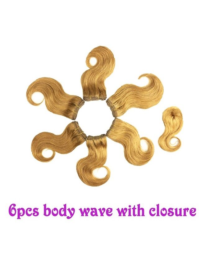 VIOLET Hair Brazilian Virgin Hair bundles with Closure Cheap Short Hair Extensions 27# Honey blonde Bob Weave Human Hair Body Wave Bunldes with Closure Human Hair Chocolate Blonde Color (8 Inch (Pack - Image 2