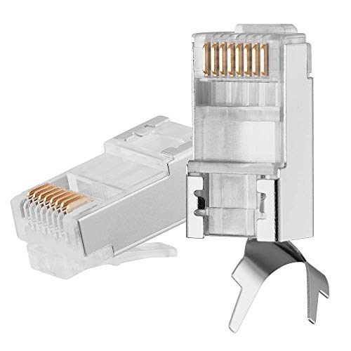 FEDUS Rj45 Cat7 & Cat6A Crimping Connectors Rj45 8P8C Modular Plug 50U Nickel Plated 3 Prong Shielded Ftp/Stp External Ground For 23 Awg 0.573Mm Network Cable For Modem,Pc,Tv-Pack Of 25,Silver - Image 1