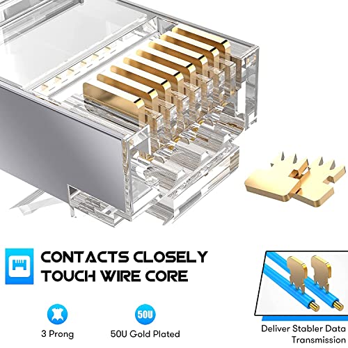 FEDUS Rj45 Cat7 & Cat6A Crimping Connectors Rj45 8P8C Modular Plug 50U Nickel Plated 3 Prong Shielded Ftp/Stp External Ground For 23 Awg 0.573Mm Network Cable For Modem,Pc,Tv-Pack Of 25,Silver - Image 4