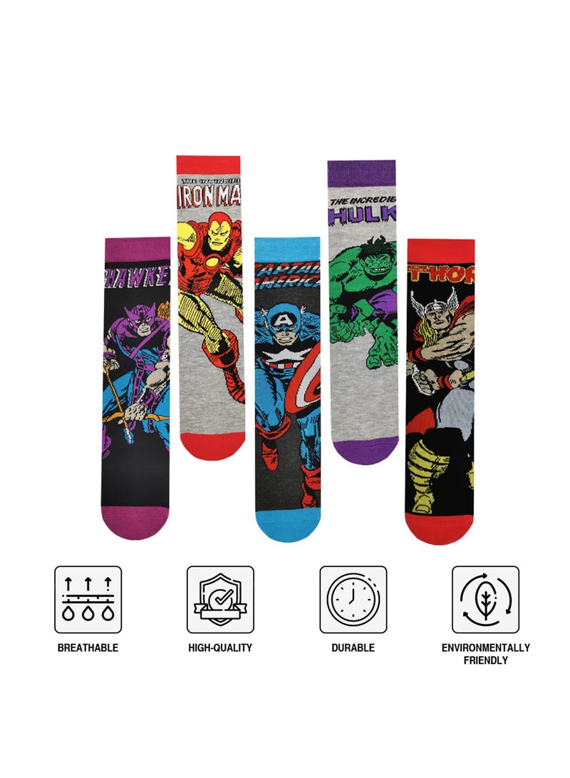 SYOSI مجموعة من 5 جوارب مضحكة من Marvel Cartoon، جوارب Crazy ملونة مبتكرة من Avengers Superhero Crew، جوارب طاقم شخصية للرجال  - Image 2