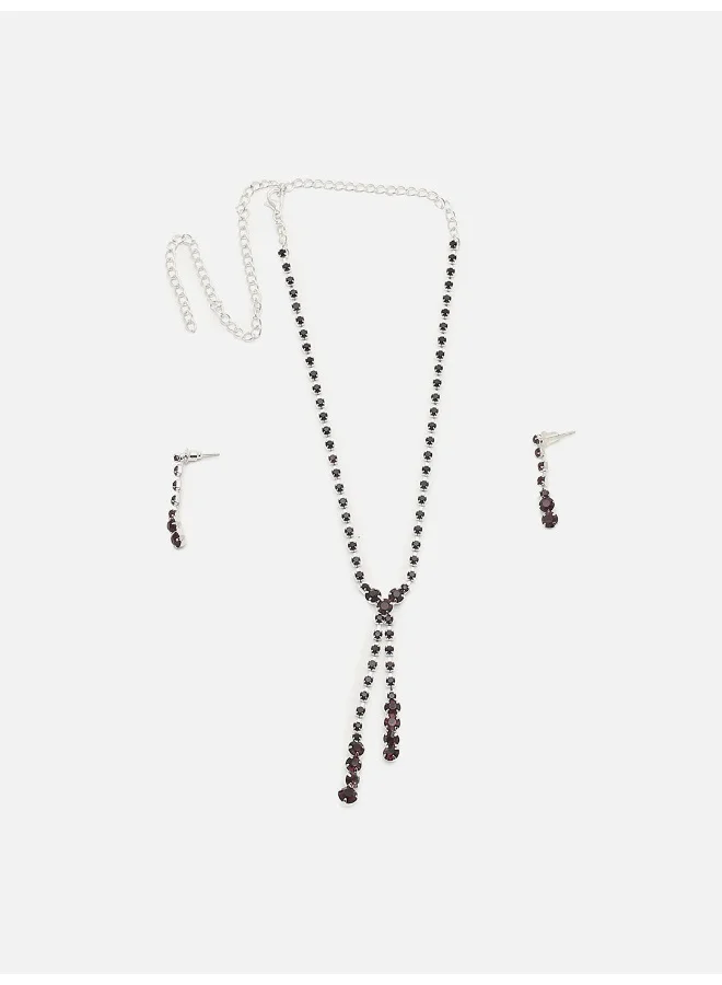 سوهي طقم قلادة وأقراط من الحجر المطلي بالذهب